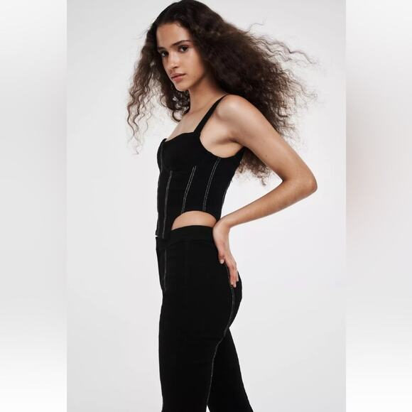 Zara Black Denim Corset Cotton Blend Size Small - Picture 3 of 10